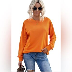 Women Classic-Fit Long Sleeve Crewneck Sweatshirts Plain Solid Colour 2XL